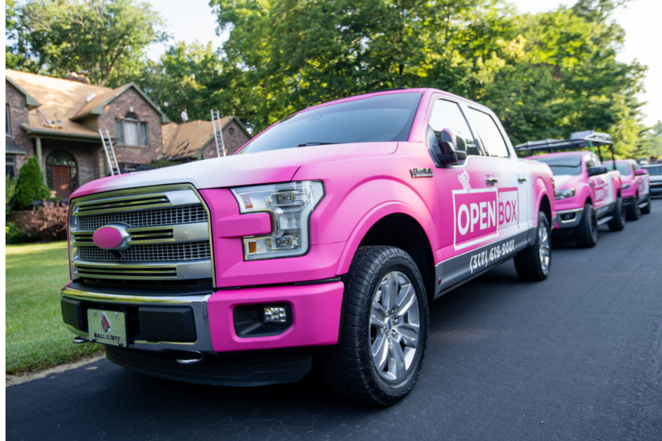 Open box pink truck