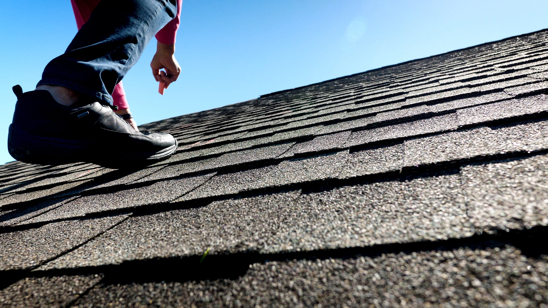 close up of open box contractor chalking roof