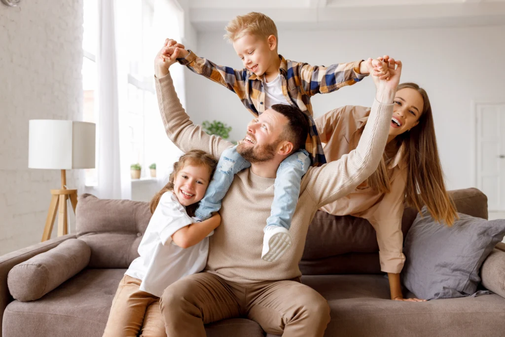 family relaxed and happy after roof repairs