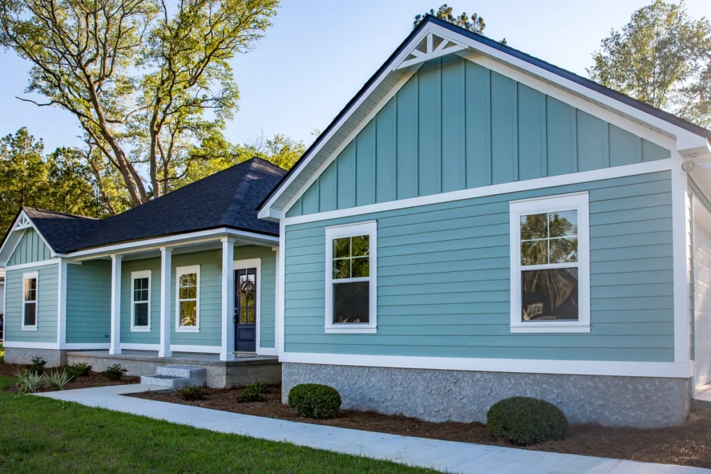 teal siding with durable james hardie home siding