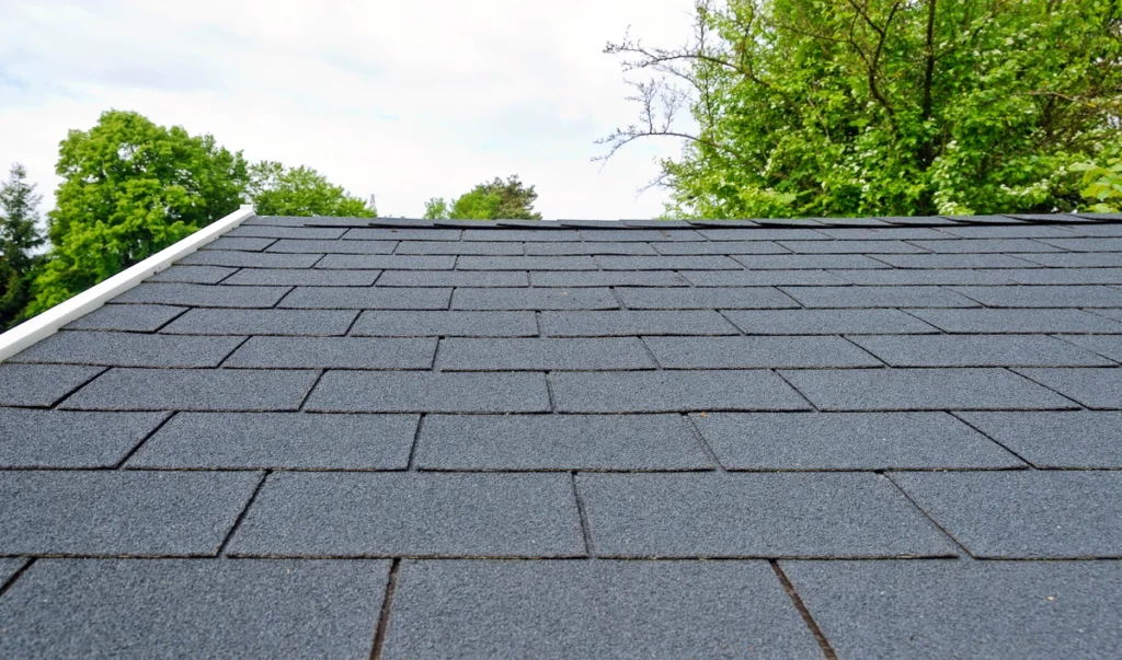 asphalt shingle roof part with tree in the background