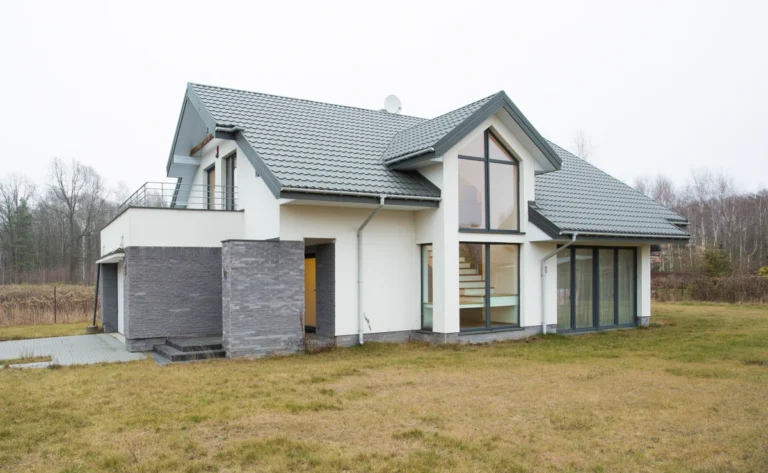 newly built private house with metal roof 