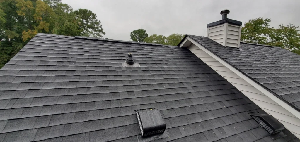 Asphalt shingles installed on roof with vents 