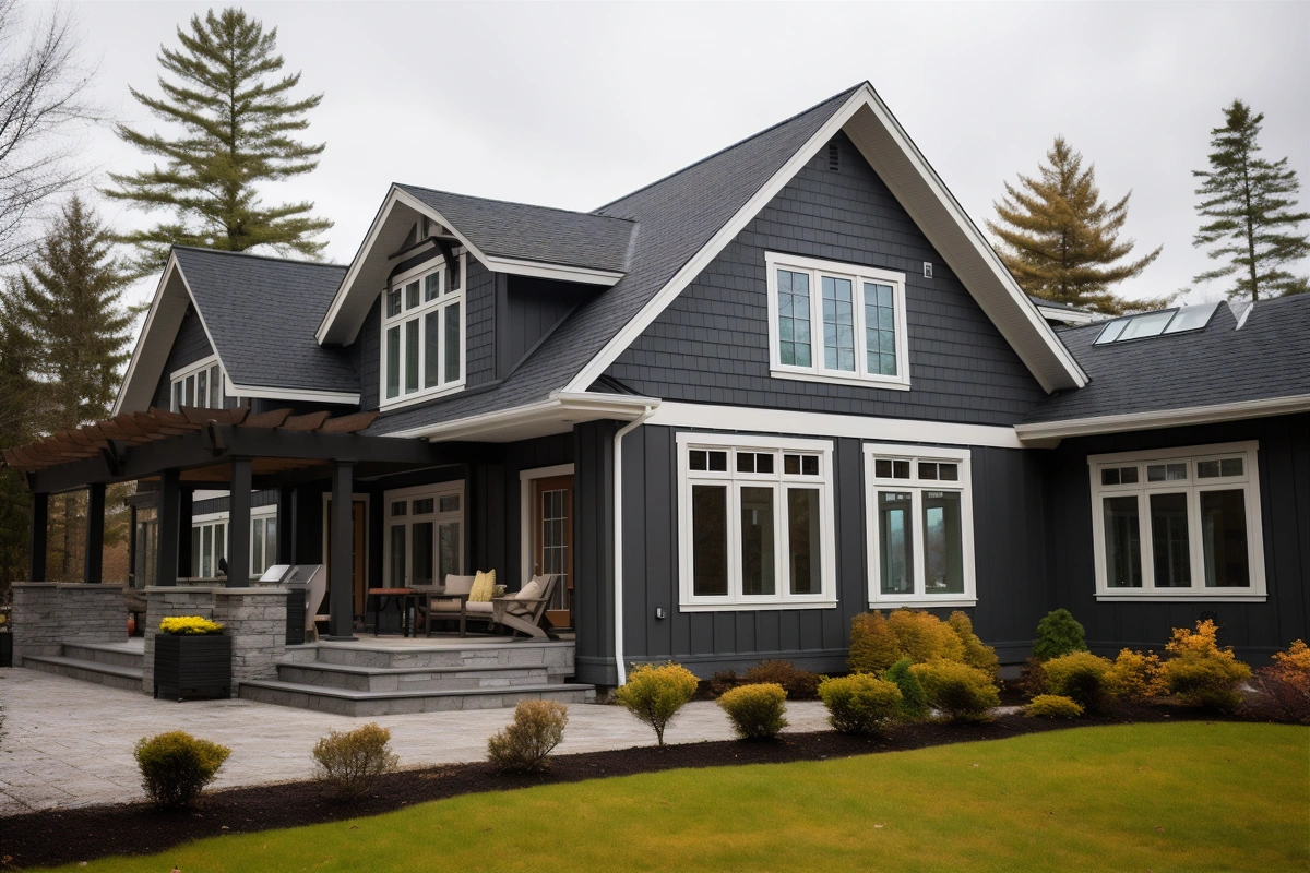 new built house exterior with asphalt shingle roof